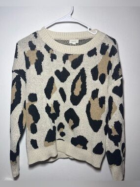 debut Leopard Animal Print Knit Crewneck Pullover Sweater,Size S Boho Western